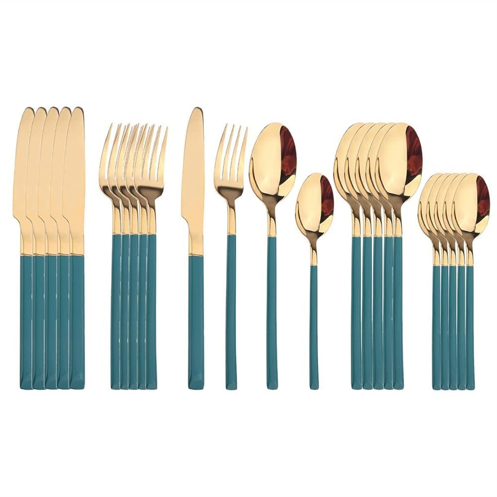 Juegos de Cubiertos Juego de vajilla de 24 Piezas Juego de Cubiertos Dorados y Negros Tenedor Cuchara Cuchillo Juego de Cubiertos Dorados Acero inoxid