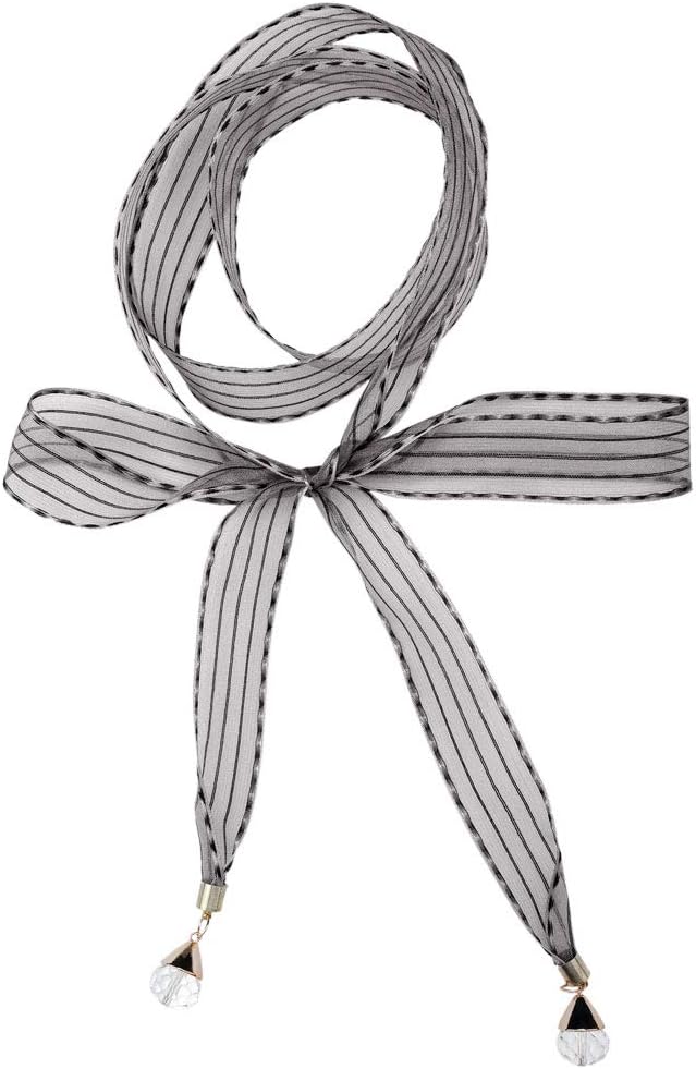 Organza Long Narrow Skinny Scarf for Women Stripe Pattern Bag Handle Decor Waistband