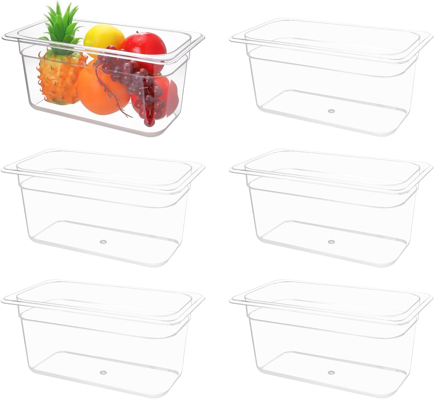 Pack of 6 Polycarbonate Clear Food Trays 1/3 Size, Stackable Plastic Trays, Square Food Storage Containers for Kitchen Restaurant Food Preparation and Office Organization XH-1/3-6L