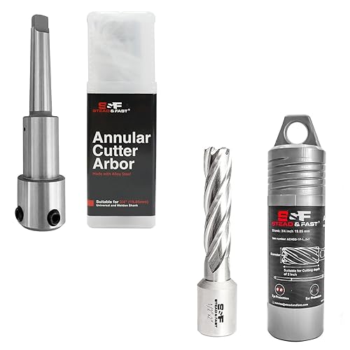 S&F STEAD & FAST Cenador anular del cortador, cónico Morse MT2 a vástago Weldon de 34 pulgadas y cortador anular S & F Stead & F 12" diámetro x
