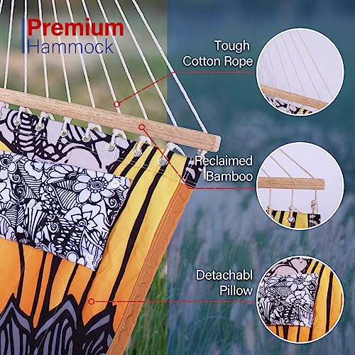 Backyard Expressions Reversible Quilted Hammock - Single or Double Hammock for Outdoor Relaxation with Matching Pillow, Flower - Image 6