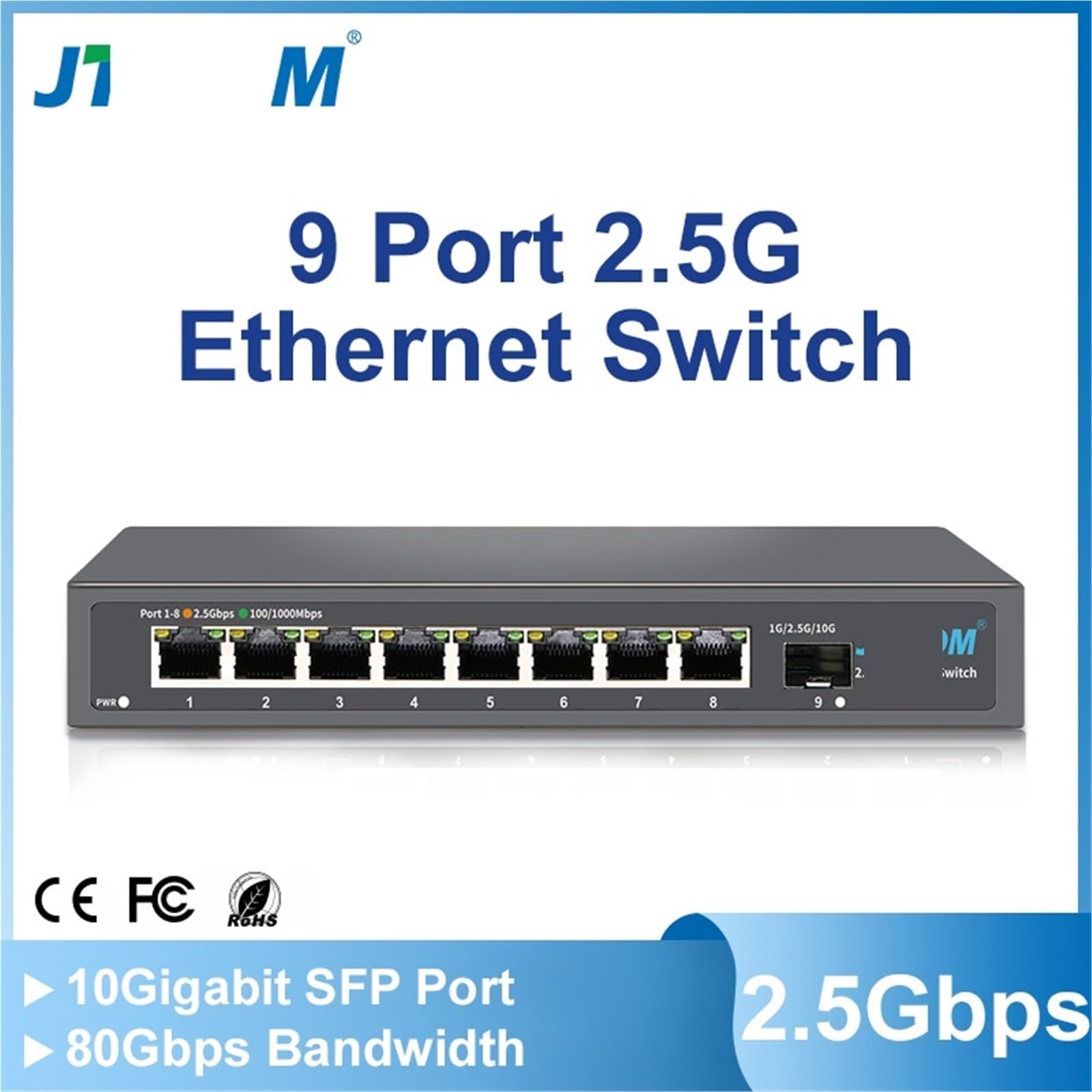 Commutateur Ethernet 8 ports 2,5 G 2,5 GBASE-T Commutateur réseau 10 Gigabit Uplink Hub Plug and Play Hub Internet Splitter sans ventilateur