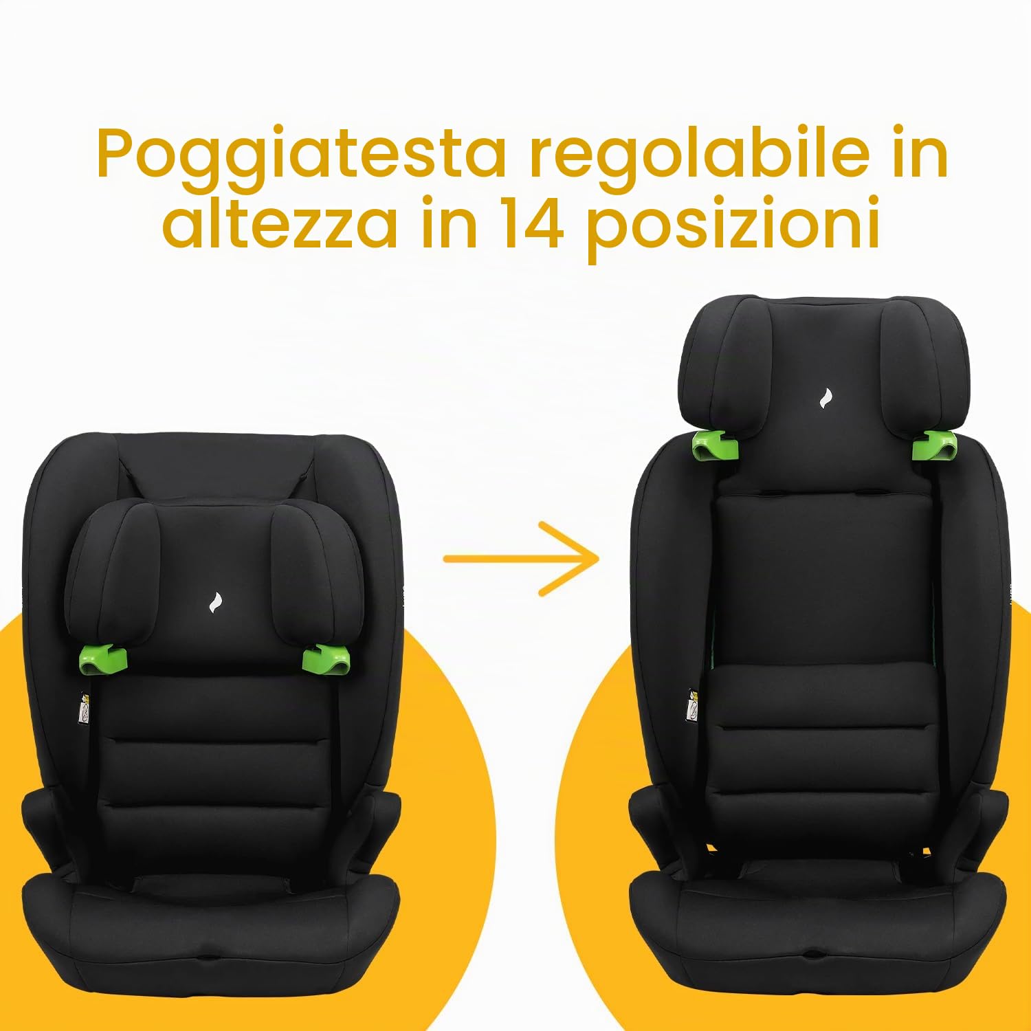 OSANN - Seggiolino Auto Lupo I-Size 76-150 cm - da 15 mesi - nero - 14 posizioni - Cinture a 5 punti, cintura a 3 punti, rivolto in avanti