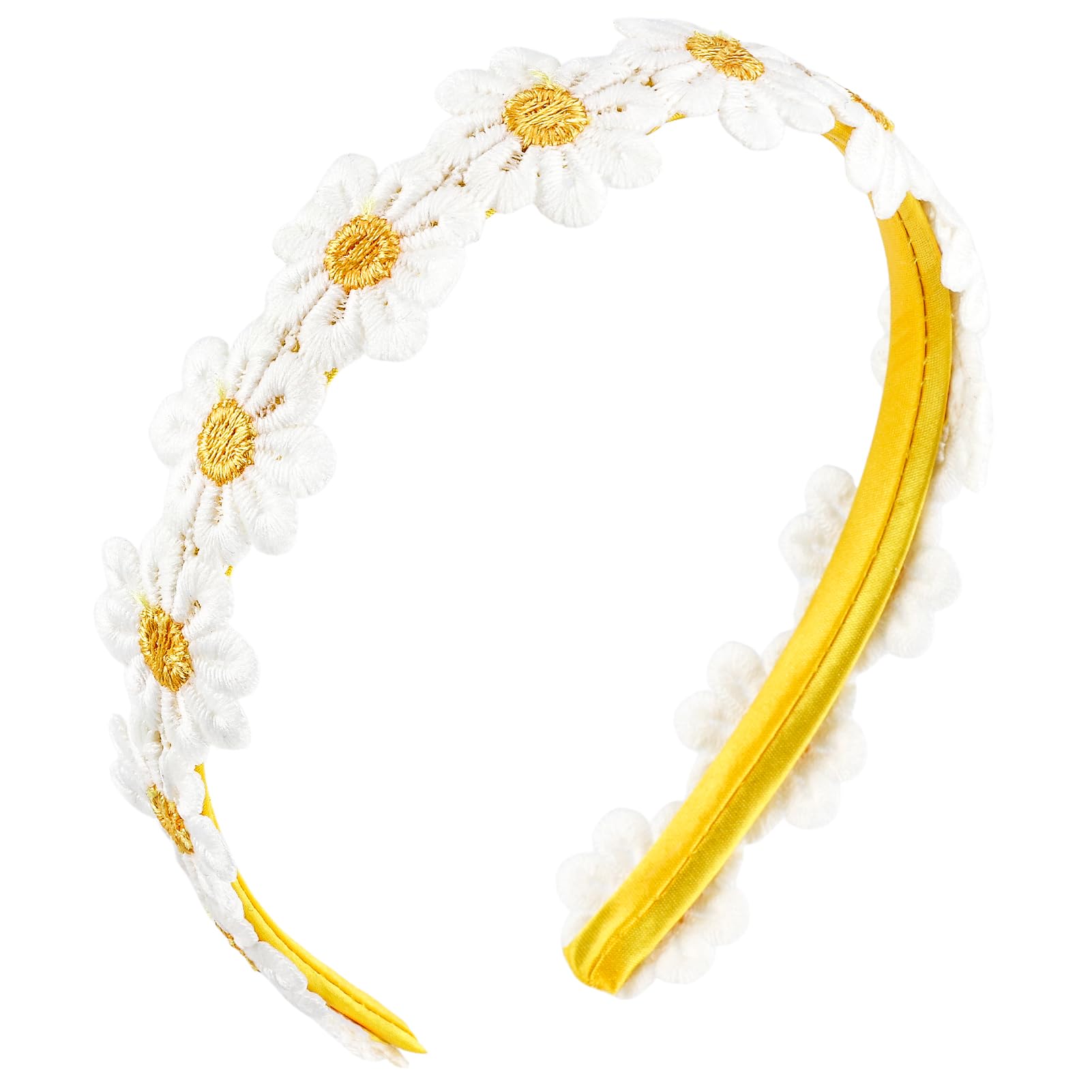 PLwelth Daisy Headband for Girls Toddlers Yellow Flower Hairband Cute Lace Thin Headband Non Slip Headband for Long Short Thick Hair Trendy Personalized Hair Accessory for Party Decoration