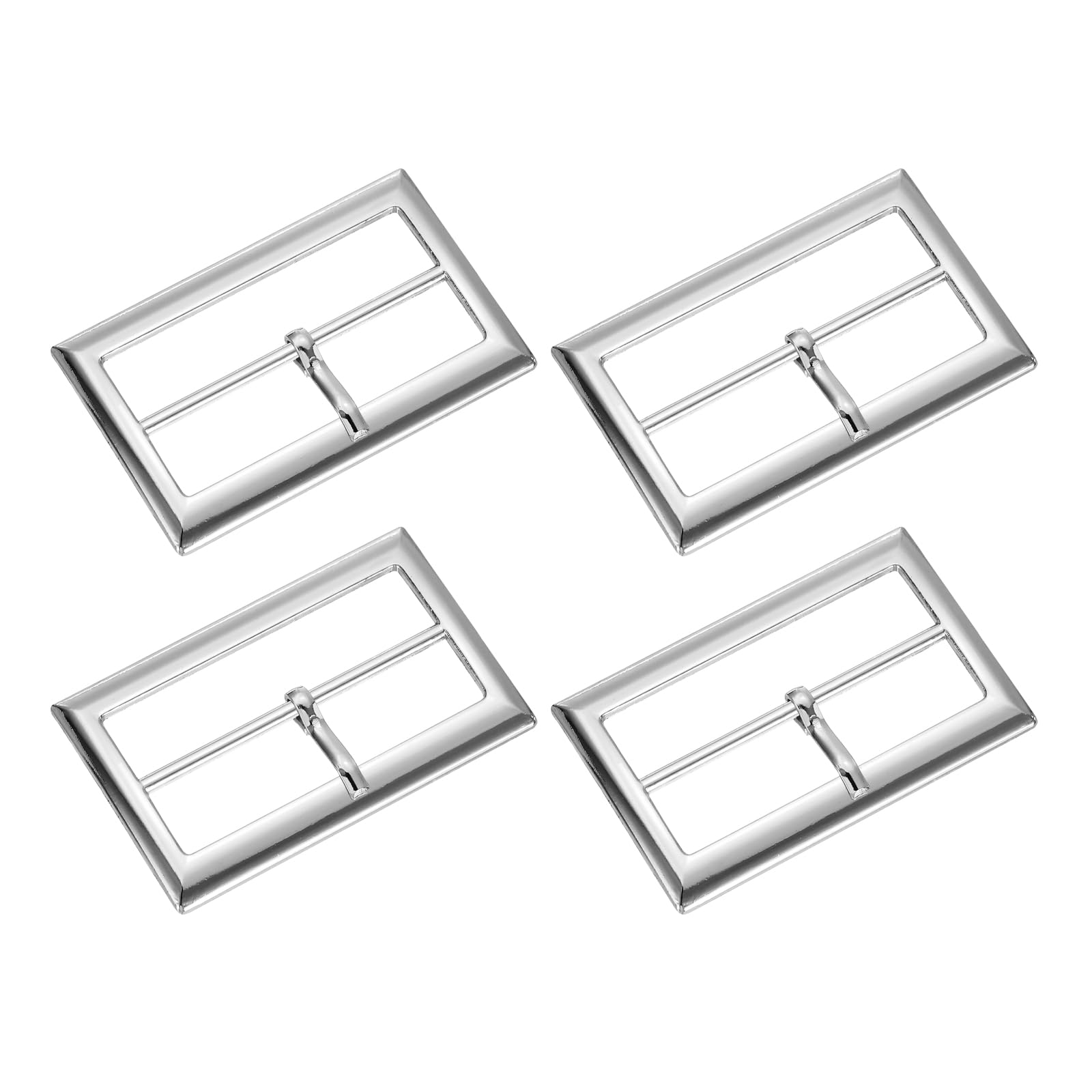 sourcing map 4Pcs Single Prong Belt Buckle, 1.38" Zinc Alloy Adjustable Rectangle Movable Centre Bar Roller Buckles for Purse Bag Leather Craft Accessories, Silver