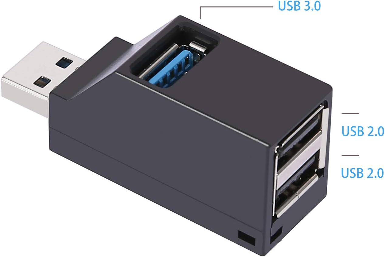 HDE Mini 3.0 USB Hub 3 Port Splitter for Data Transfer Compatible with PC, Mac, Laptop