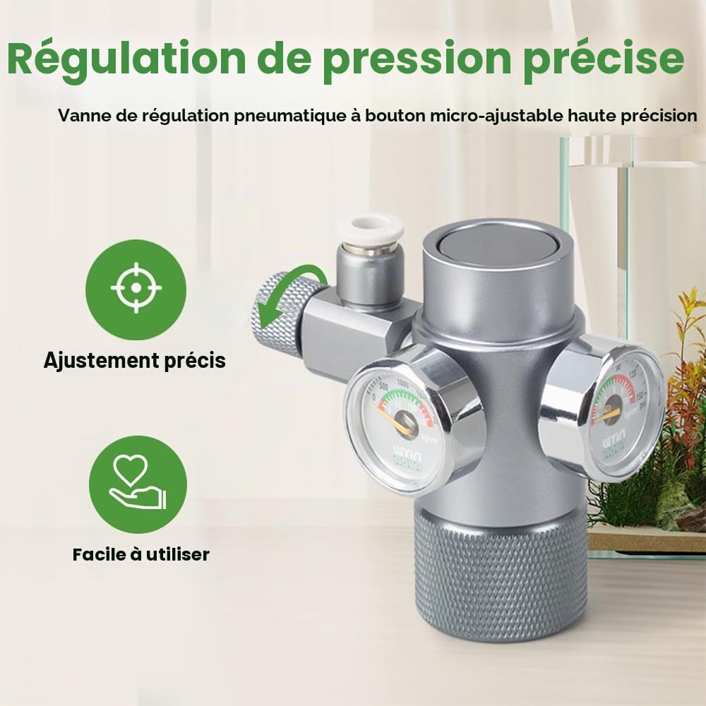 DONGKER Régulateur de CO2 pour Aquarium,Kit Système de CO2 avec Double Manomètre et Clapet Anti-Retour (W21.8) pour Aquariums et Réservoirs Plantés