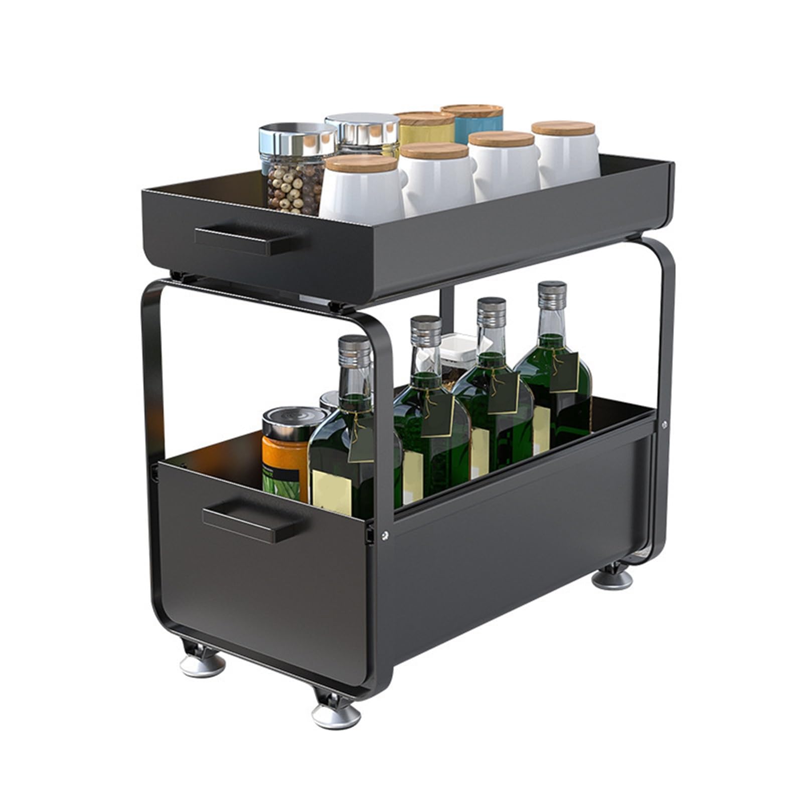 Spülschrank Organizer Organizer unter der Spüle mit 2 Ebenen, Aufbewahrung für die Küche, Mehrzweck-Aufbewahrungsregal für Küche und Bad(Color:Black)