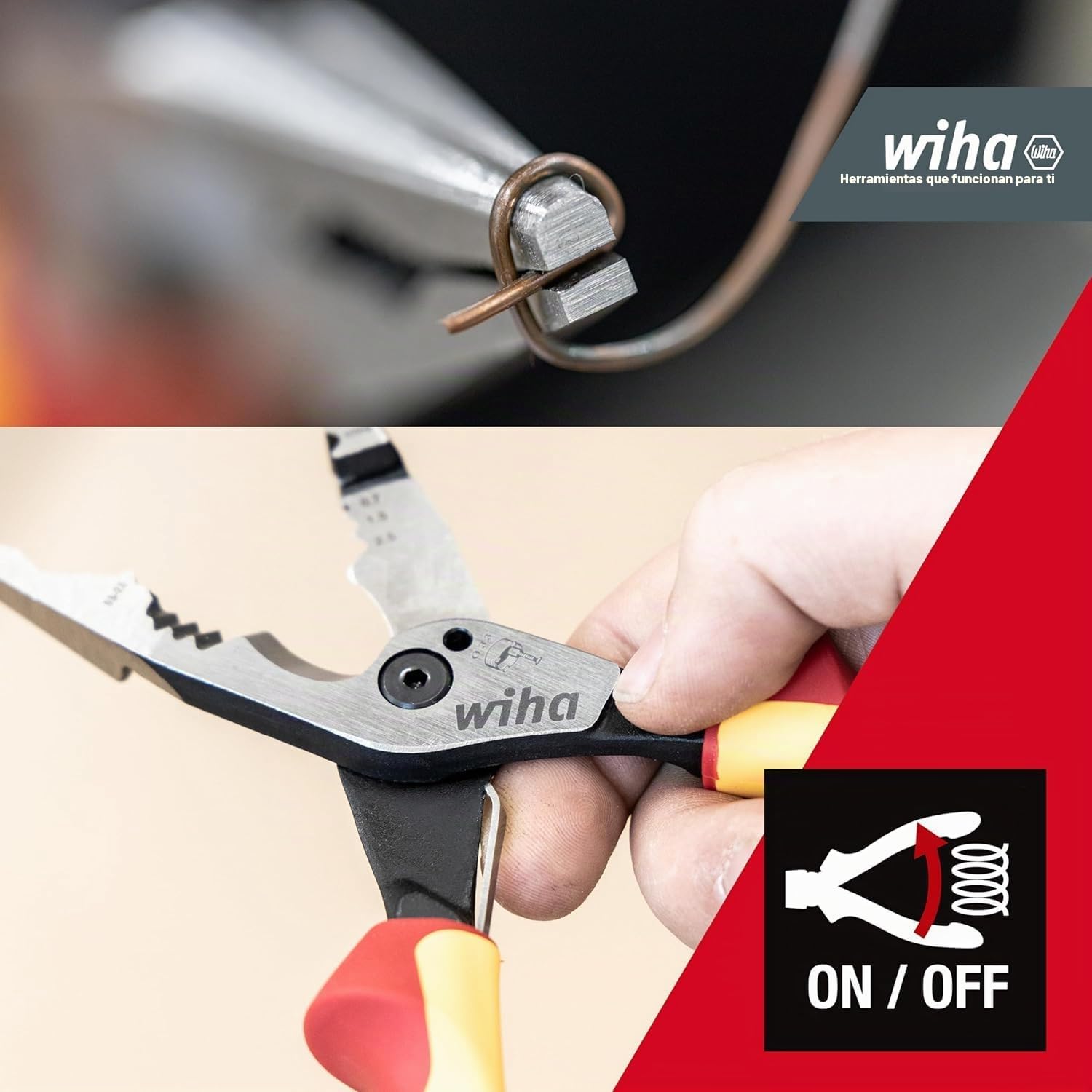 Wiha Alicates multifunción para electricistas 8 en 1 I Crimpar, pelar, cortar, agarrar, desbarbar, doblar, atornillar, cortar tornillos (45705)