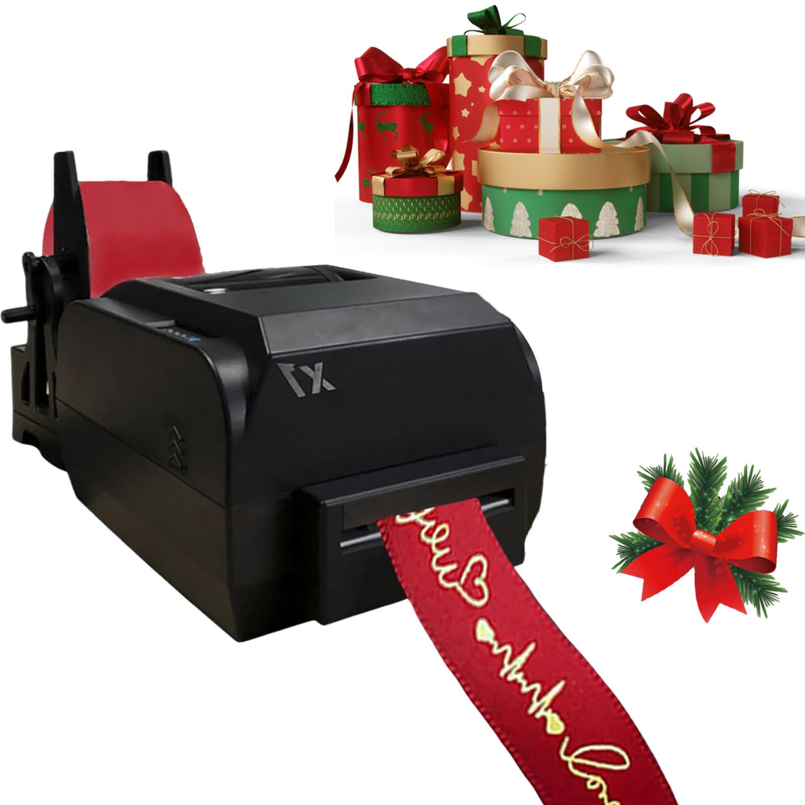 Satin Ribbon Printing Machine Digital Ribbon Printer, Label Printer Foil Stamping Printing Machine for Gi-ft Wrapping, Supports 50+ Languages for Christmas Party SingleRow