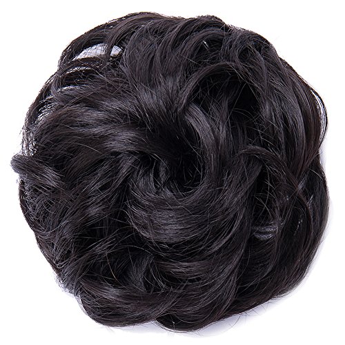 Hair Bun Extensions Synthetic Hair Chignon Messy Wavy 1 Piece 4A Black-Thicker