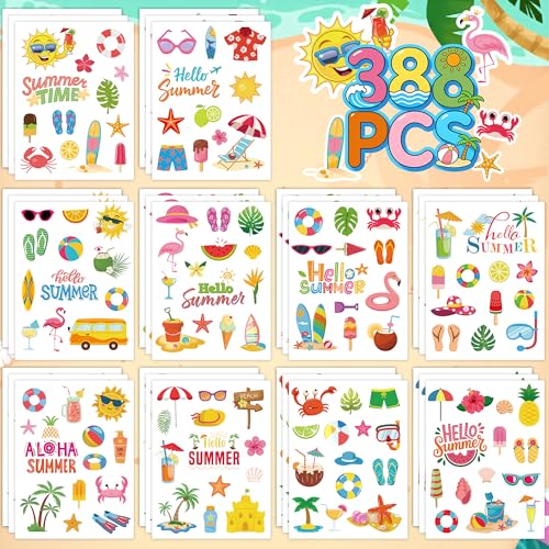 388Pcs Beach Ocean Summer Stickers Bulk for Beach Tropical Party Favors