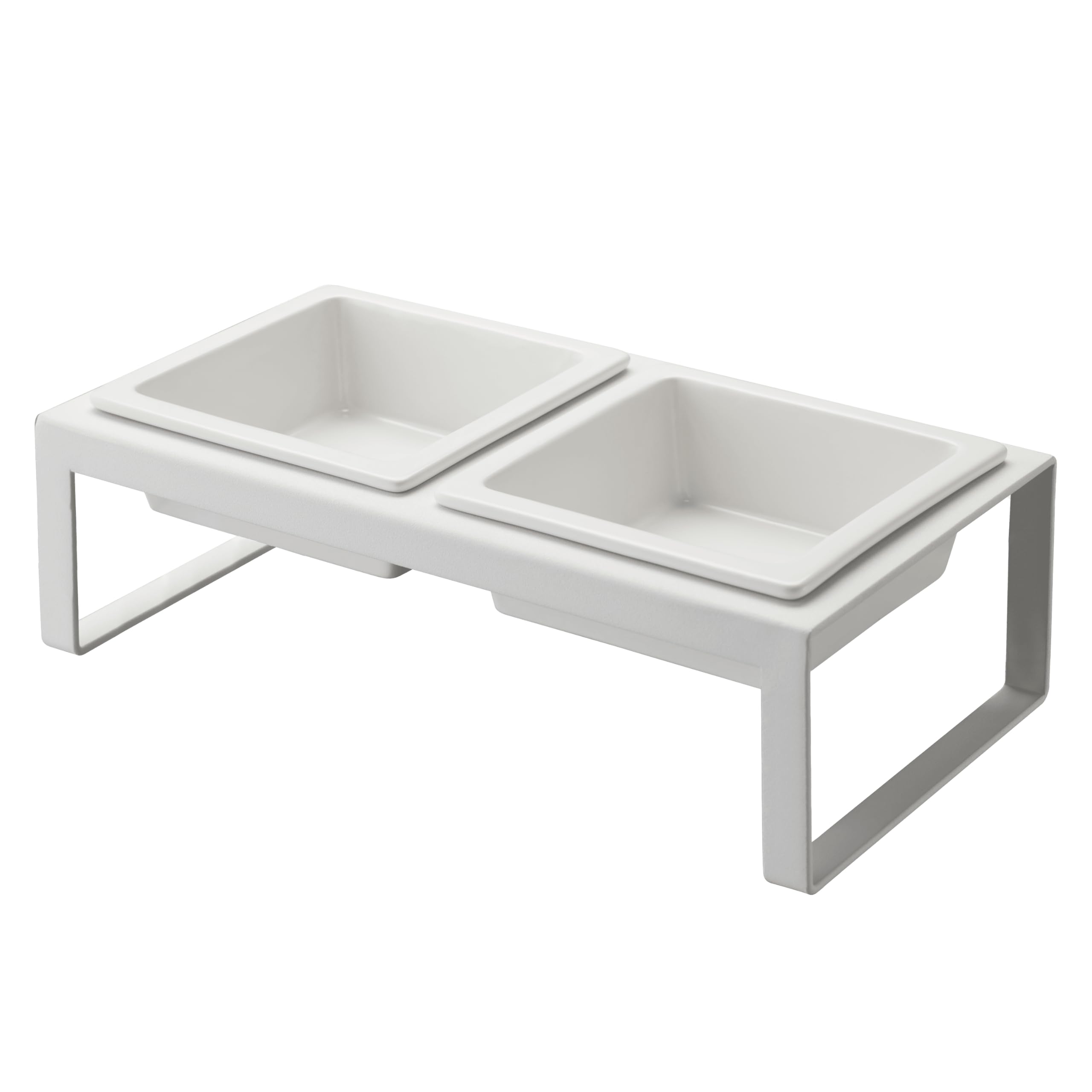 Yamazaki Home Tower Steel and Ceramic Pet Food Stand | 2 Bowls for Food and Water | Feeder for Small Cats and Dogs | Non-Slip - Tall - 1.25 Cups, 300