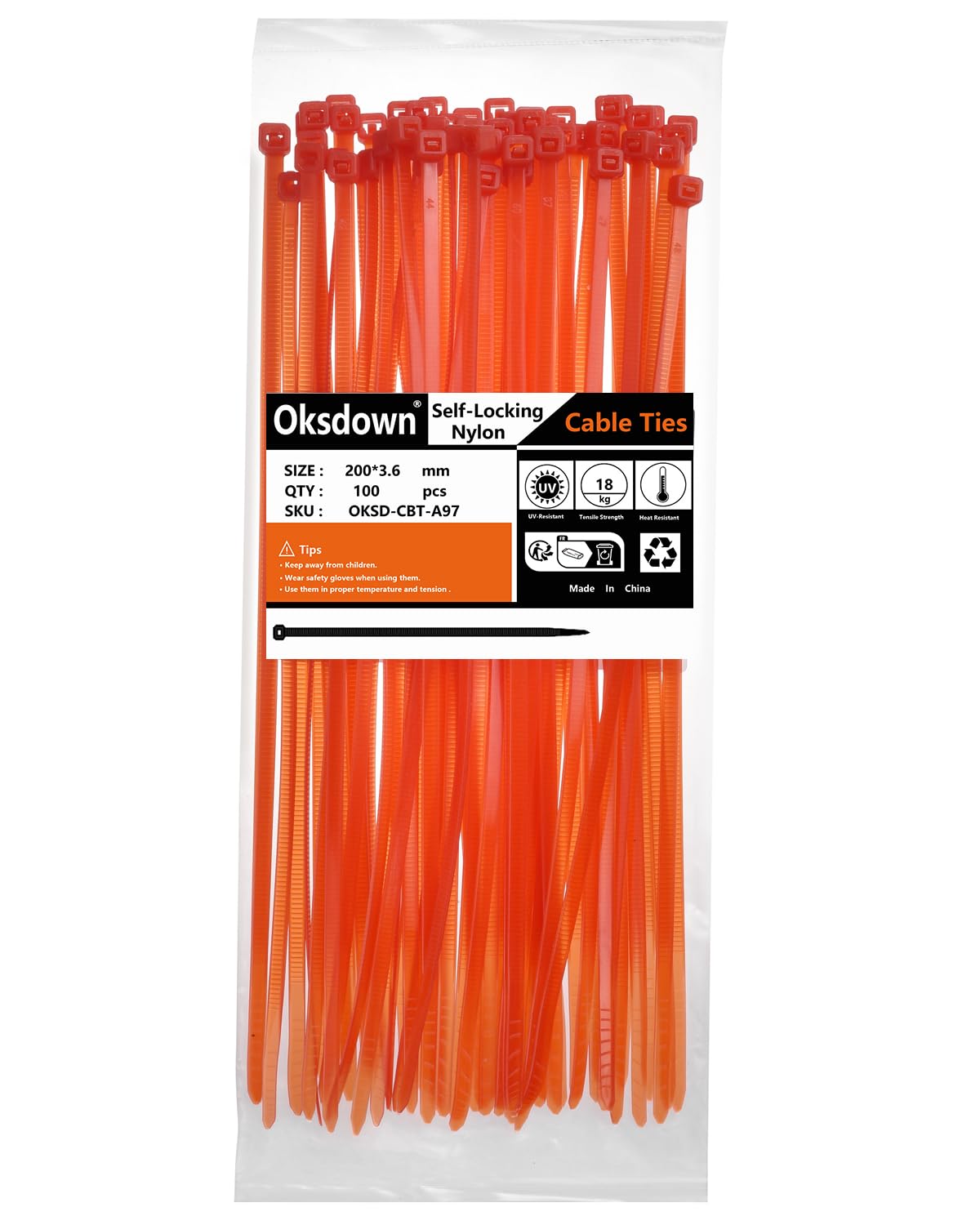 Oksdown Red Garden Zip Ties 8 Inch 3.6MM 100 Pack Self Locking Nylon Cable Ties Plastic Wire Ties