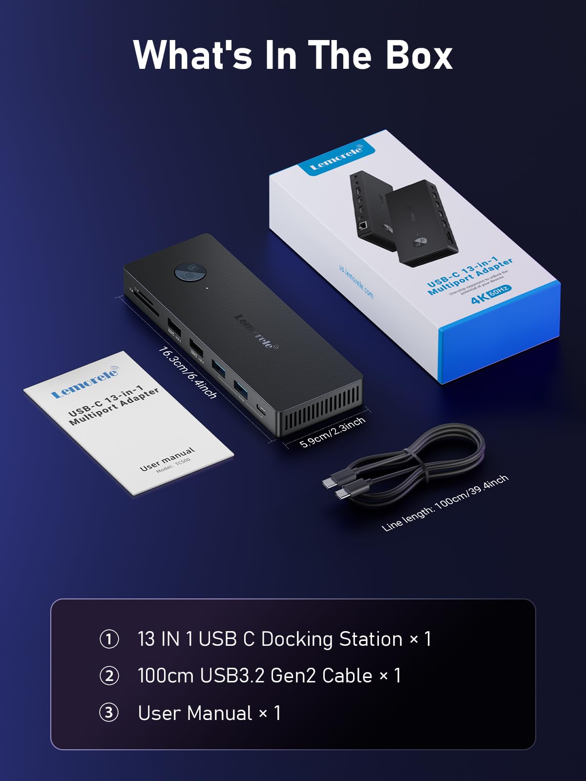 Lemorele Station d'accueil Triple Affichage USB-C Double Moniteur 13 en 1 avec 2 * HDMI 4K, DP/DisplayPort, 4 * USB, USB-C 3.0, PD 100 W, SD/TF, Audio/Mic pour Dell, HP, Lenovo, etc