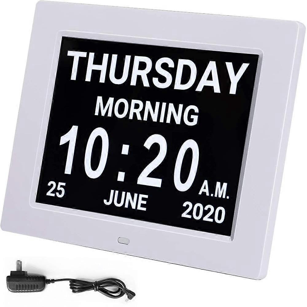 JOYHAPPST Digital Calendar Alarm Day Clock with 8" Large Screen Display, am pm, 5 Alarm, Dementia Clocks LED Electronic Desk Calendar Elderly Alarm Clock Perpet
