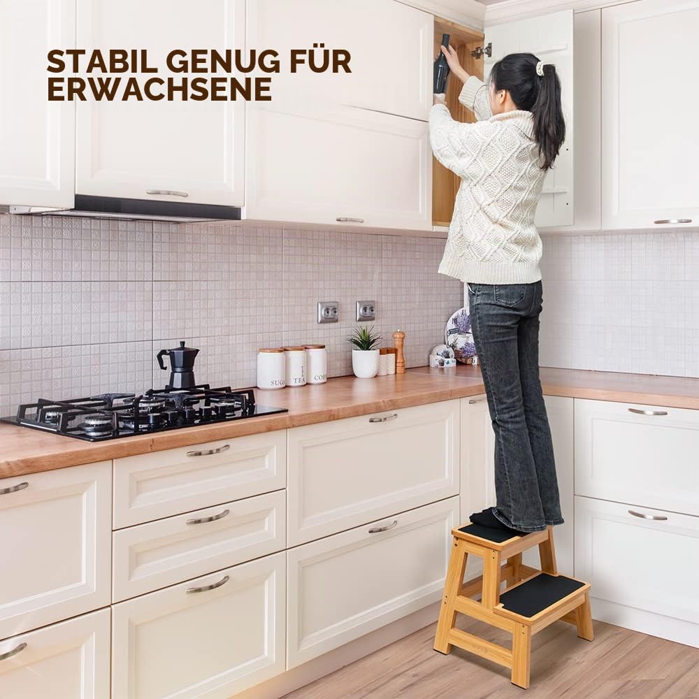StrongTek 43 cm Holz-Tritthocker, vielseitig als Küchen-/Schlafzimmer-/Schrankhocker, Anti-Rutsch für Sicherheit, 227 kg Belastbarkeit