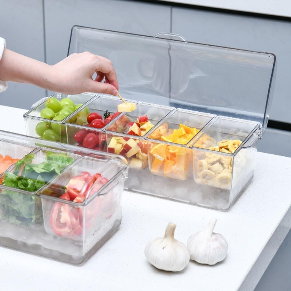 Recipientes reutilizables para preparación de comidas, caja de aperitivos dividida de 5 secciones con tapa, cajas de almuerzo herméticas para organizador de ensaladas y frutas, 41 x 15 x 14