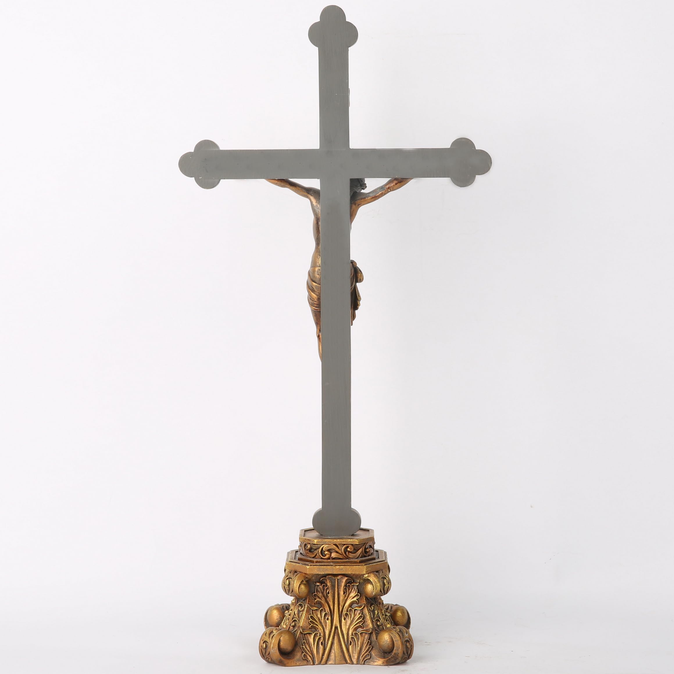 BC BUILDCLASSIC Crucifix sur pied croix religieuse peinte à la main or vintage 37,5 cm