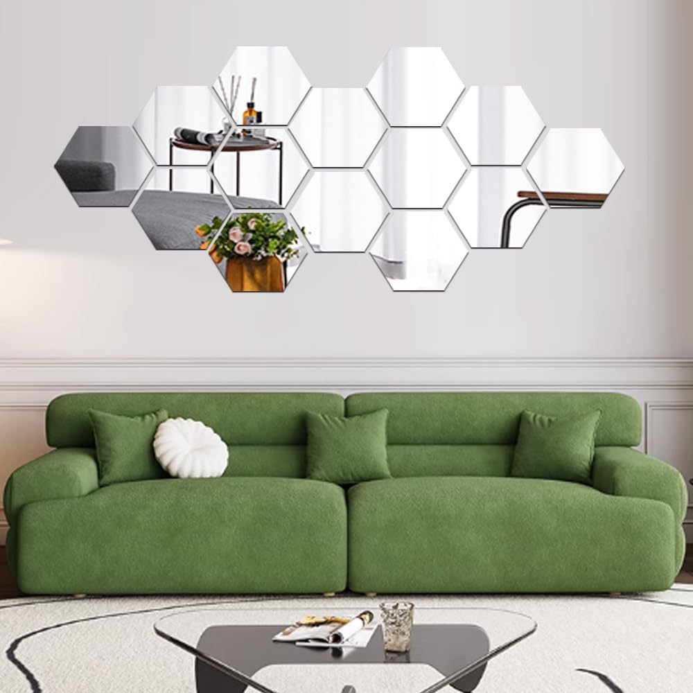 Mirror Wall Stickers, 12PCS Hexagon Mirror Art DIY Home Decorative