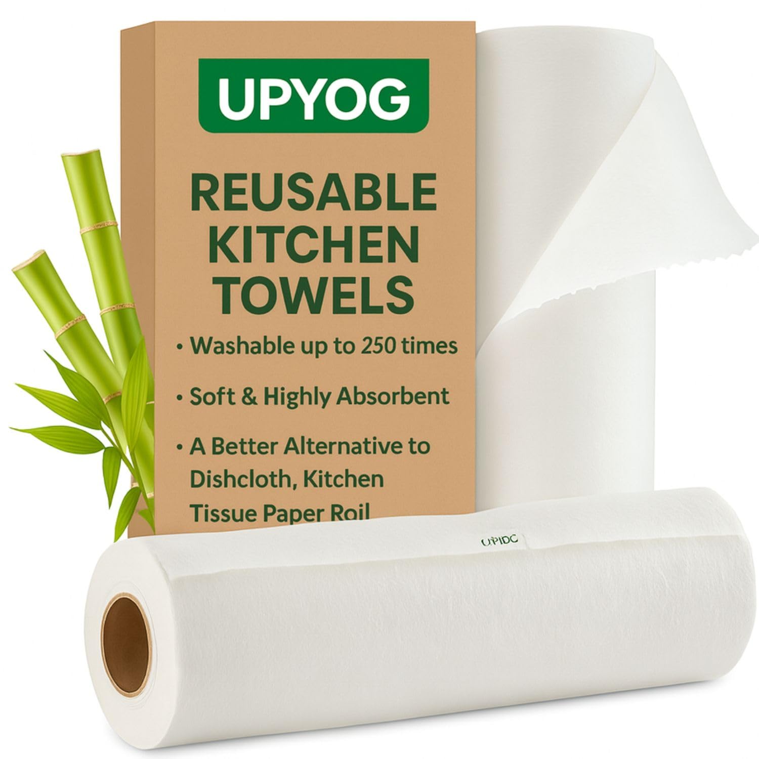 Reusable Kitchen Towel Roll | 25 Washable Bamboo Fiber Sheets | 2500 Times Reusable, Soft & Super Absorbent | Eco-Friendly Alternative to Paper Towels | Multipurpose Cleaning Cloth for Home & Kitchen-image-2