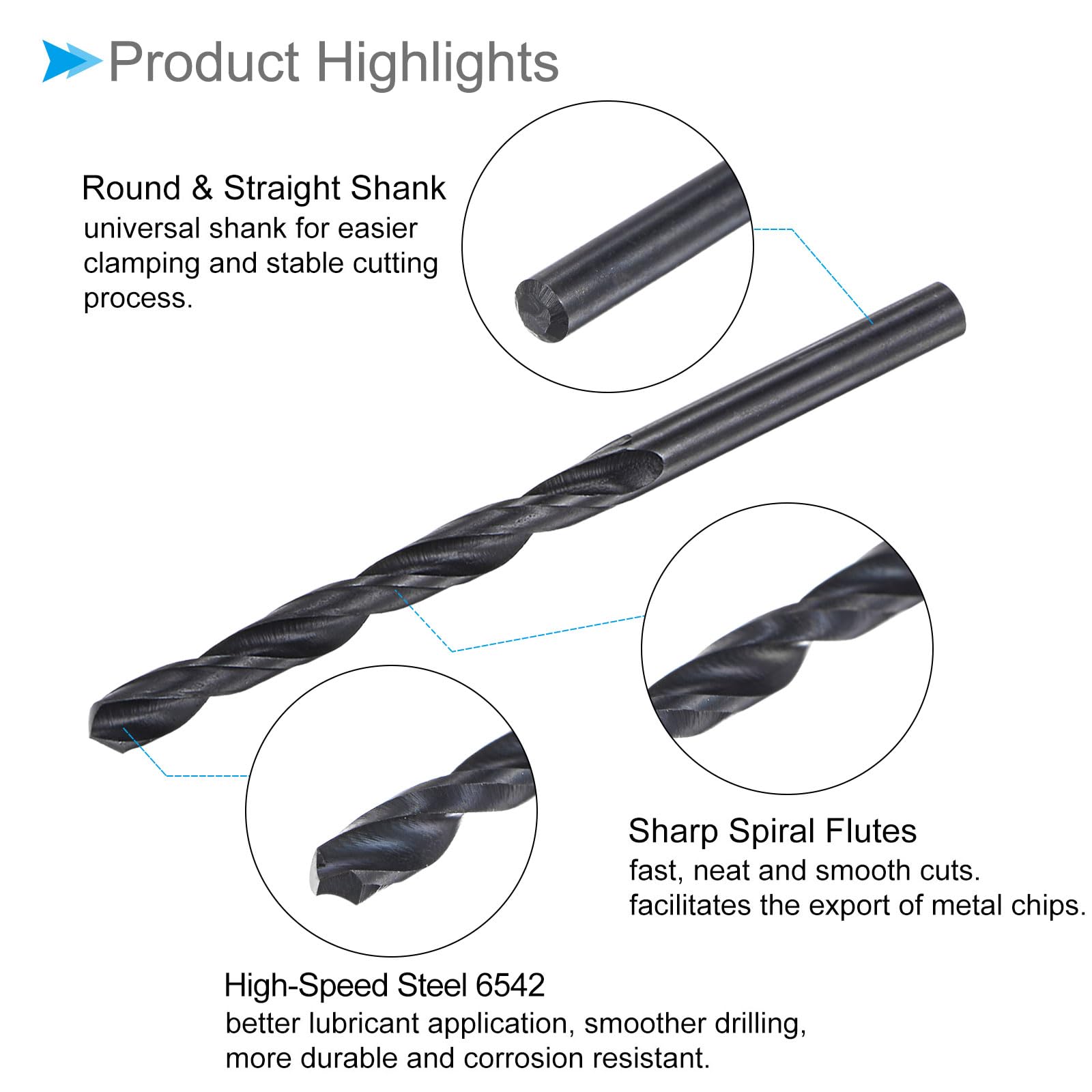 Punte da Trapano Elicoidali Acciaio ad Alta Velocità 6542, Diametro 5,8mm Lunghezza 90mm, Punta Trapano Dritta Twist Jobber Ossido Nero per Metallo Plastica Alluminio