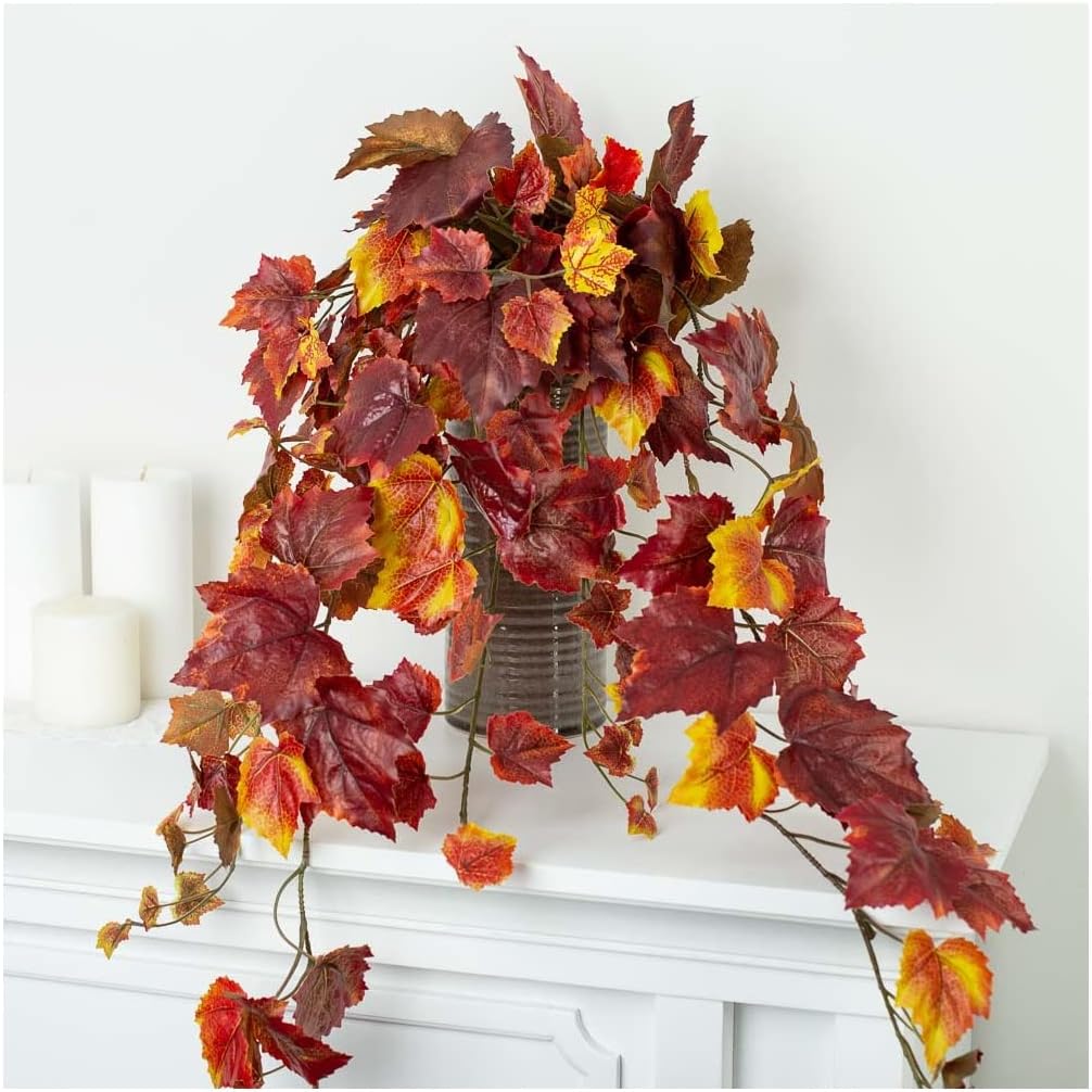 Factory Direct Craft Grape Leaf Cascading Artificial Ivy Vine Bush Greenery - Indoor/Outdoor Tuscany Vineyard Winery Hanging Grape Leaves Plant for Home Porch or Patio Decor (39" L)