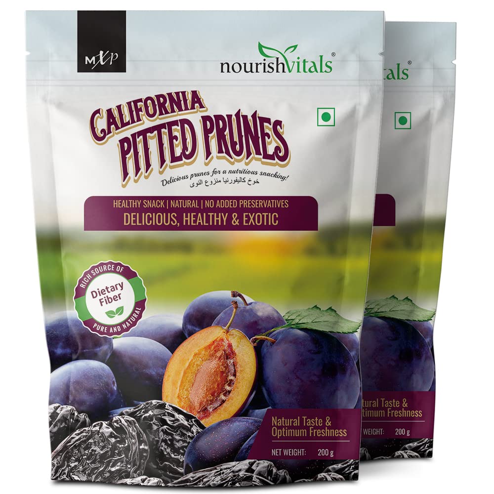 NourishVitals California Pitted Prunes, Healthy Snack | Natural | No Added Preservatives, Delicious, Healthy & Exotic, 200g x Pack of 2 (B09VD93DZQ) Amazon Price History, Amazon Price Tracker