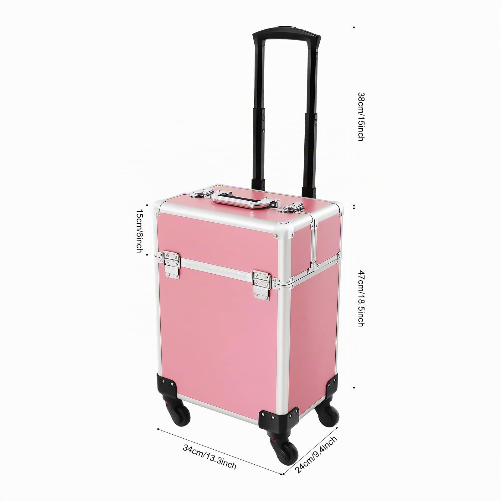 Valigia per il trucco professionale,Valigetta per il trucco a rotelle,Valigetta cosmetica rigida con ruote rimovibili,Manico telescopico,Trasporto da viaggio lavoro a casa