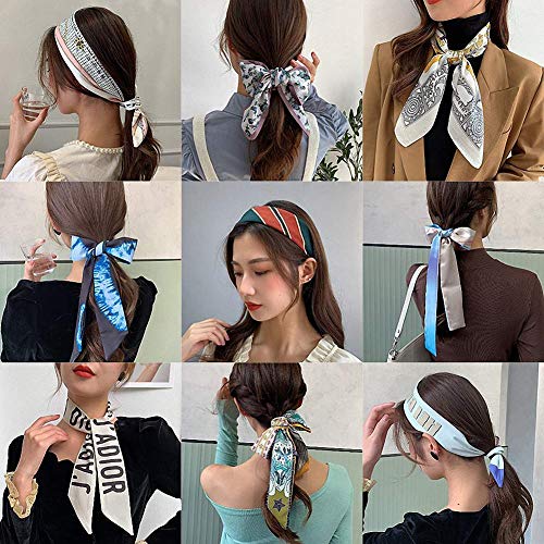 Ulalaza Hair Scarf Scrunchies Head Hair Band Neck Silk Ribbon Hanky Chiffon Ties3