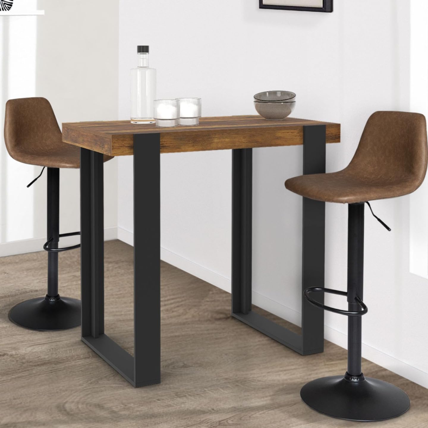 IDMarket - Mesa de bar Phoenix madera oscura, aspecto antiguo, negro, 113 cm