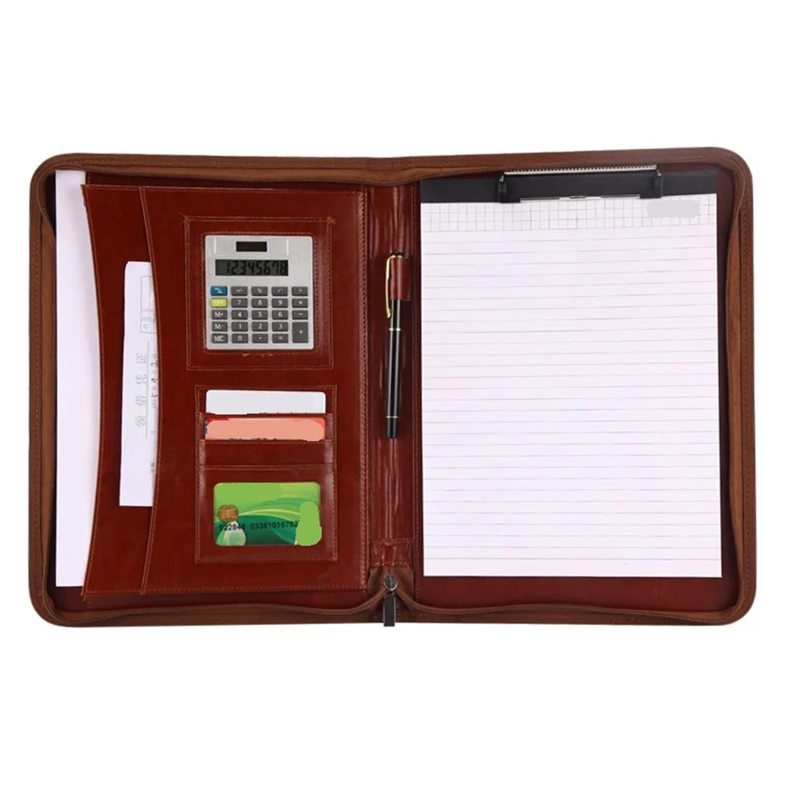 Portadocumentos Carpeta multifuncional A4 for conferencias, organizador de papelería empresarial, bolsa for documentos, carpetas de archivos de cuero for contratos, suministros de oficina(Brown)
