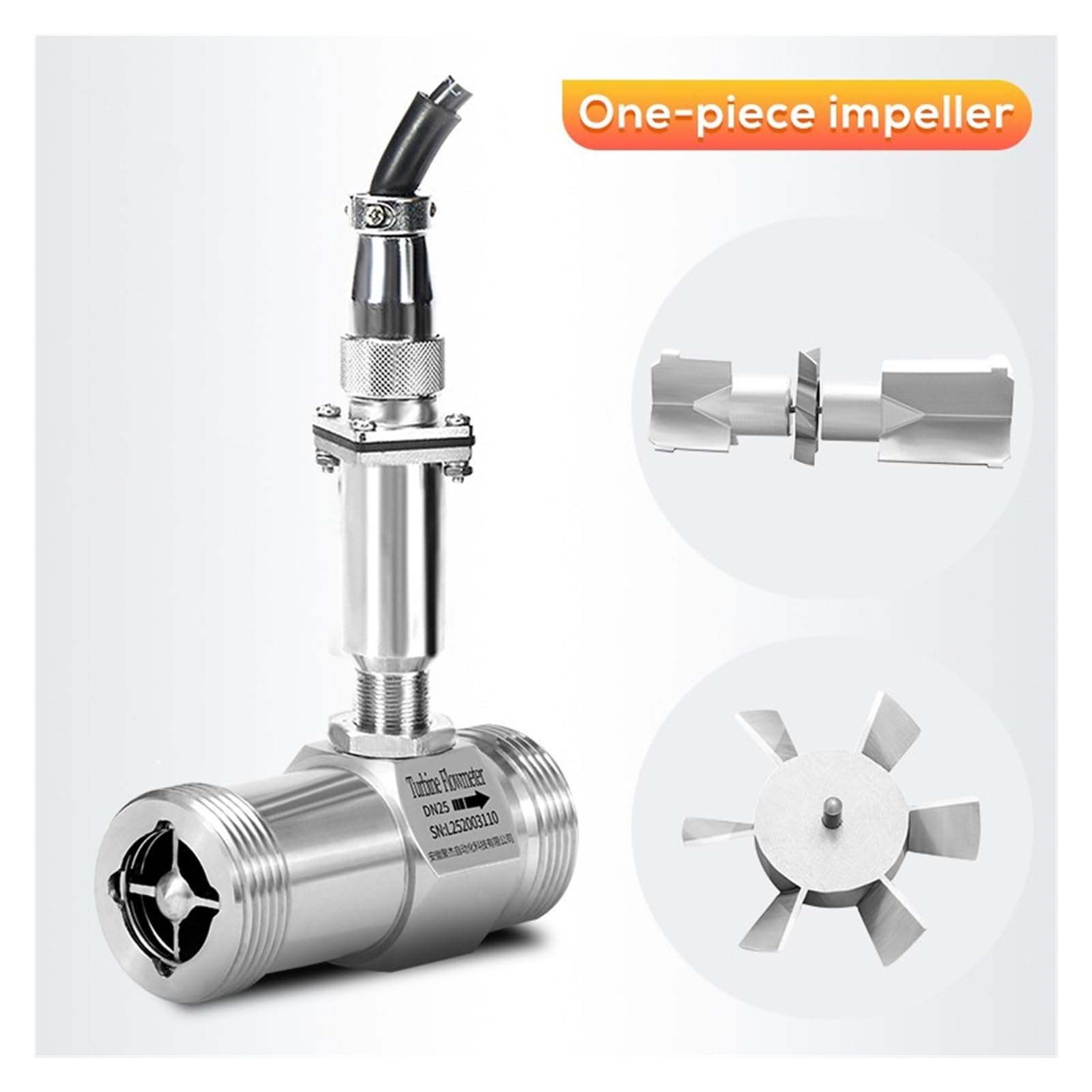 Wasserdurchflussmesser, Hochpräziser Durchflussmesser, Außengewinde-SS304-Sensor, Wasser-Alkohol-Benzin-Hydraulik-Heizöl-Durchflusssensor-Puls-SPS(DN25)