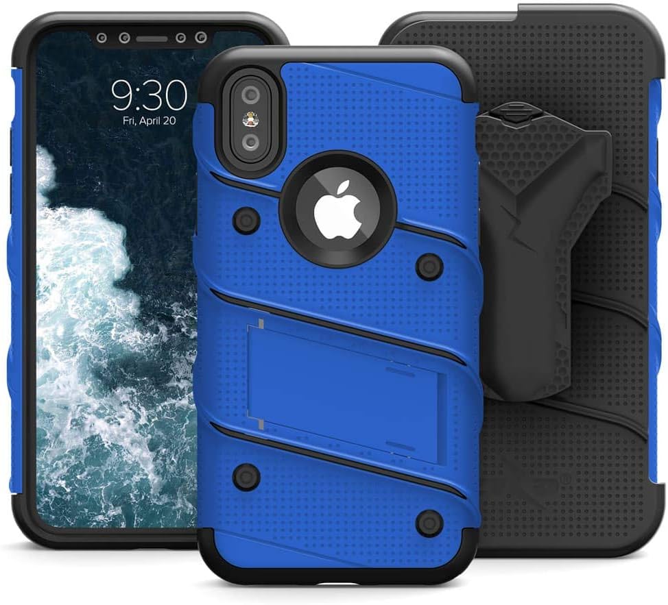 ZIZO Bolt Series for iPhone Xs Max case Military Grade Drop Tested with Tempered Glass Screen Protector, Holster, Kickstand Blue Black