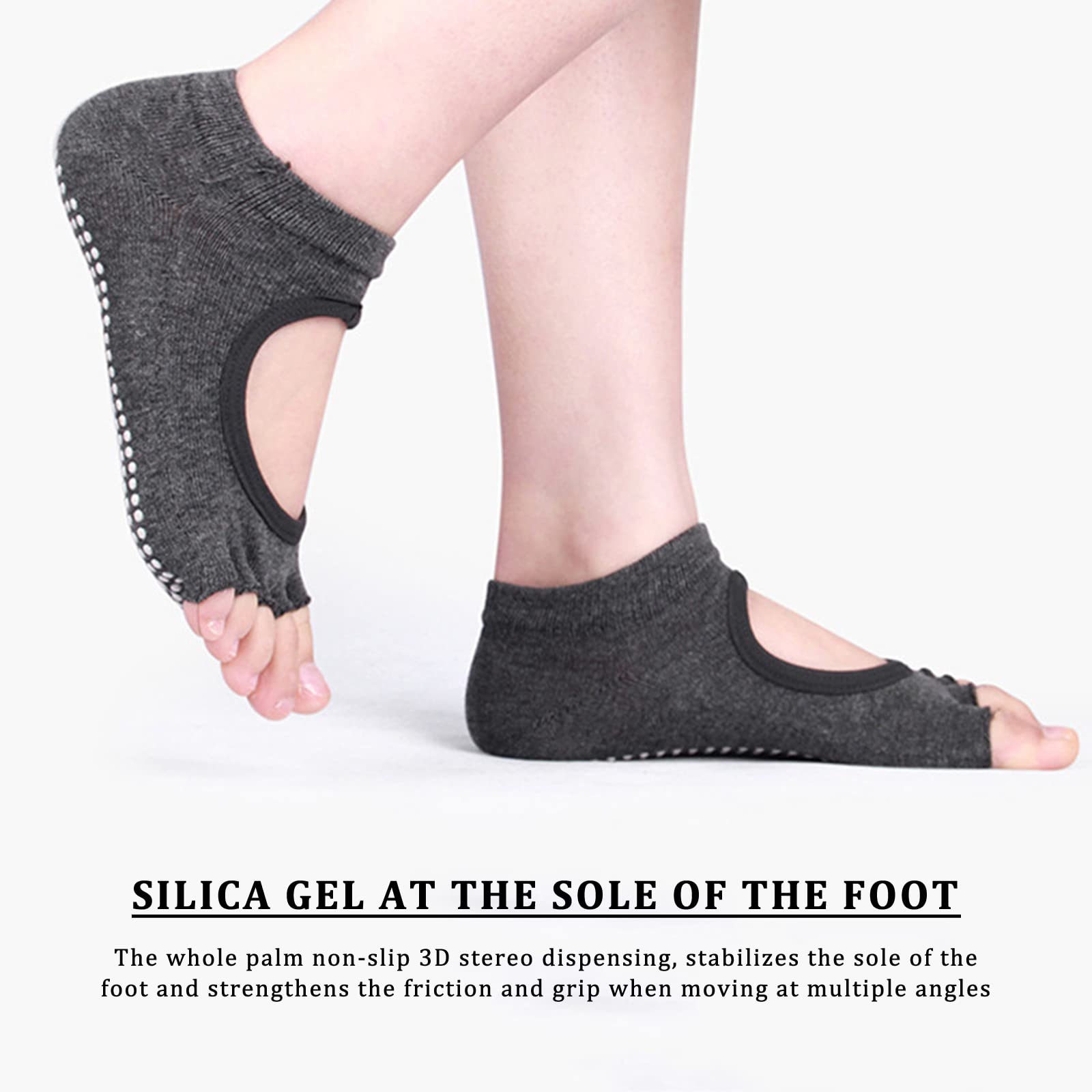 3 Paia Calzini Antiscivolo Yoga Donna | Cotone Morbido Con Grips In Gomma - Foto 11