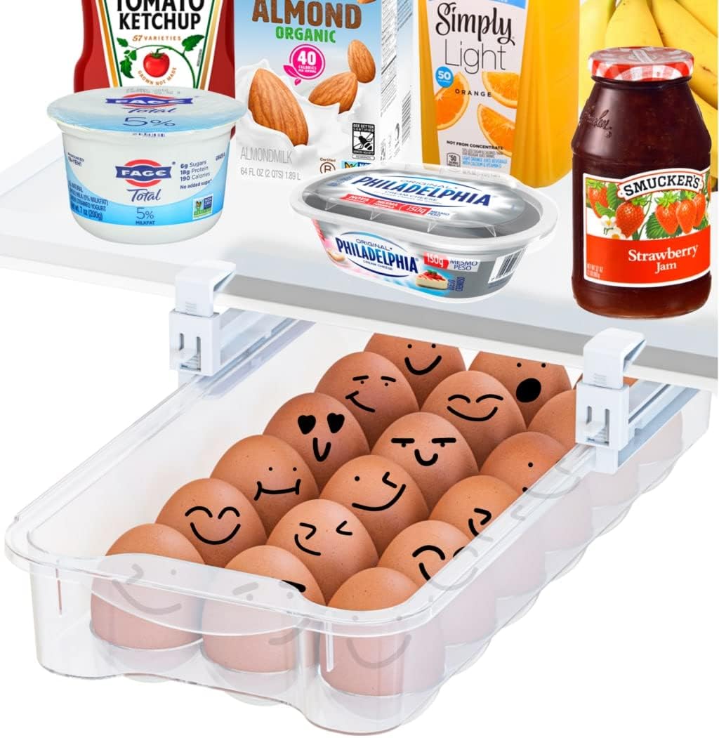 Skywin Refrigerator Egg Drawer - Snap-on Egg Holder for Refrigerator Organizes and Protects Eggs - Adjustable and Space Saving Egg Storage Container For Refrigerator
