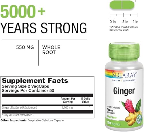 Miniatura 3 de SOLARAY Raíz de jengibre de 1100 mg  Apoyo saludable para la digestión, las articulaciones y el movimiento y las molestias estomacales  Raíz entera