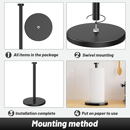 Miniatura 5 de VEHHE Toallero de papel negro para encimera, soporte de toalla de papel de acero inoxidable con ventosas de base ponderada para cocina y baño