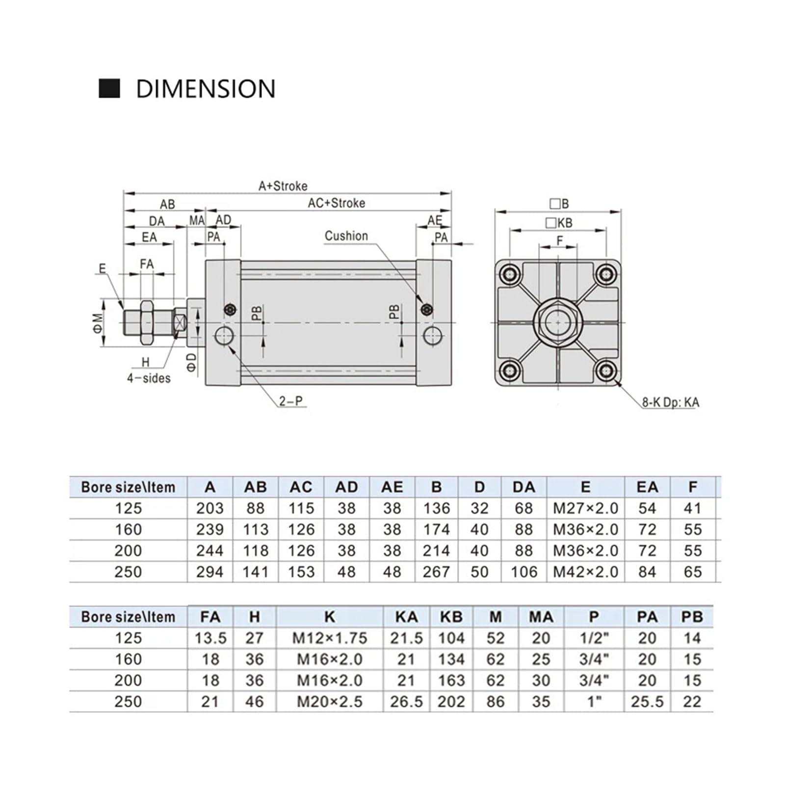Standard Air Pneumatische Zylinder Kolben SC80/100/125mm Bohrung Doppel Wirkenden 25-1000mm Hub Mit Magnet Mit schneller Reaktion und flexibler Steuerung(SC125 (With Magnet),Stroke 125mm)
