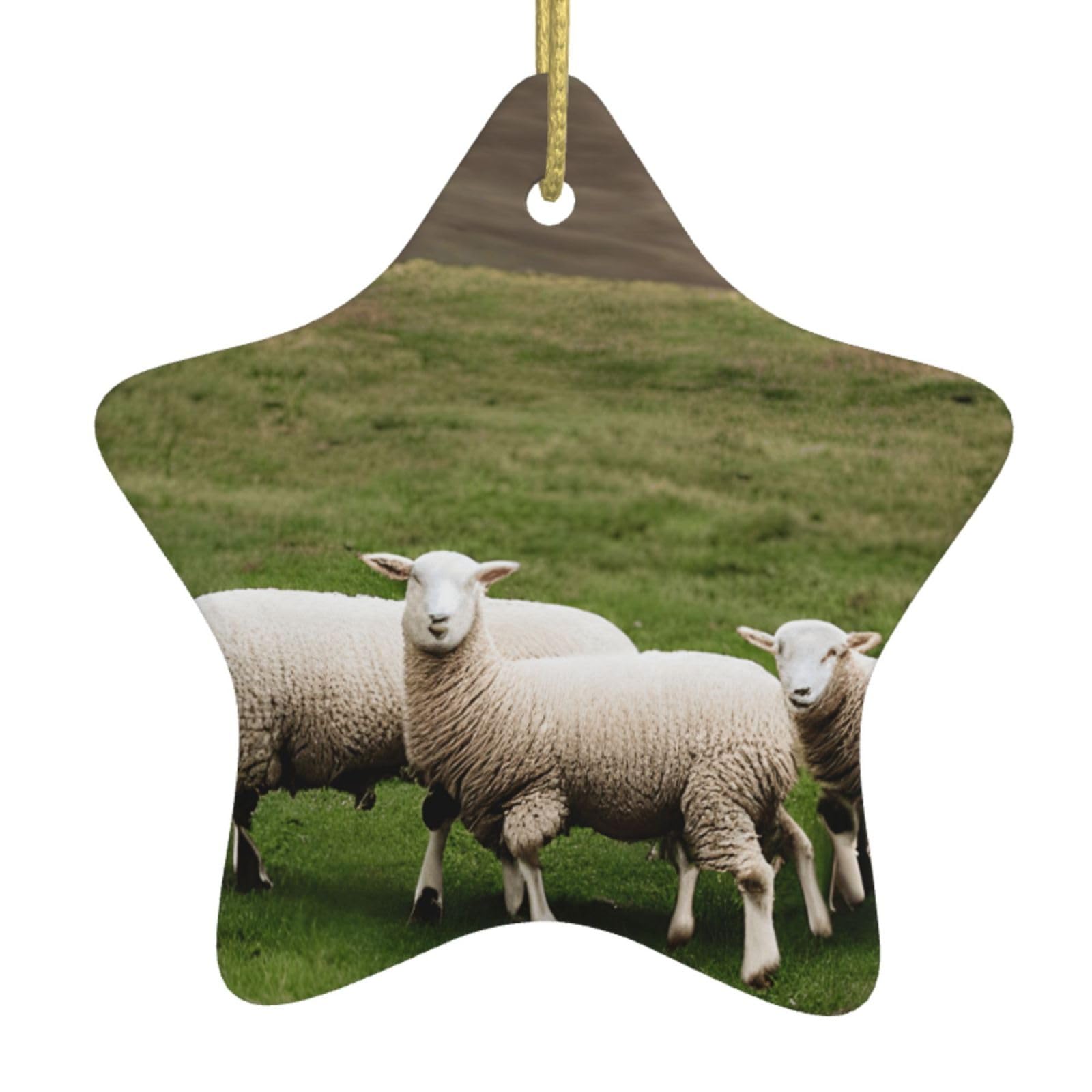 Lambs And Sheep Print Christmas Ornaments, Ceramic Hanging Ornament, Round Shape Decorations