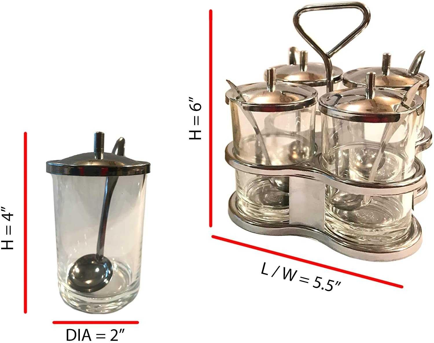 Gewürz-Set im traditionellen thailändischen Stil, 4 Gewürzgläser und 4 kleine Edelstahllöffel für Gewürze.