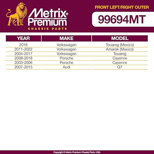 Miniatura 3 de Metrix Premium Chassis Parts - Front Left & Right Outer Tie Rod End Kit Fits 18 Volkswagen Touareg (Mexico), 04-17 Touareg, 08-18 Porsche Cayenne,