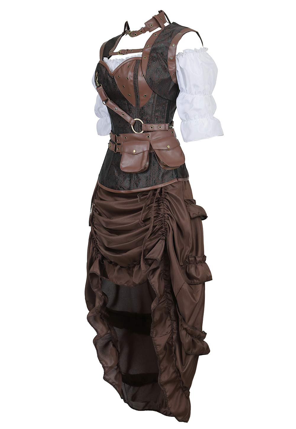 Grebrafan Steampunk Corsage Retro mit Piraten Rock und Bluse | Karneval Kostüm Korsett Damen Steam Punk