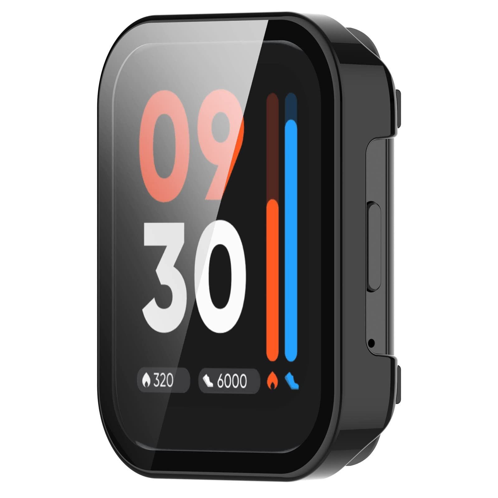 Disscool Full Coverage Case with Screen Protector Compatible with Realme Watch3 Pro, PC and Real Glass Protective Case Cover for Men and Women Smart Watch Accessories(Black)