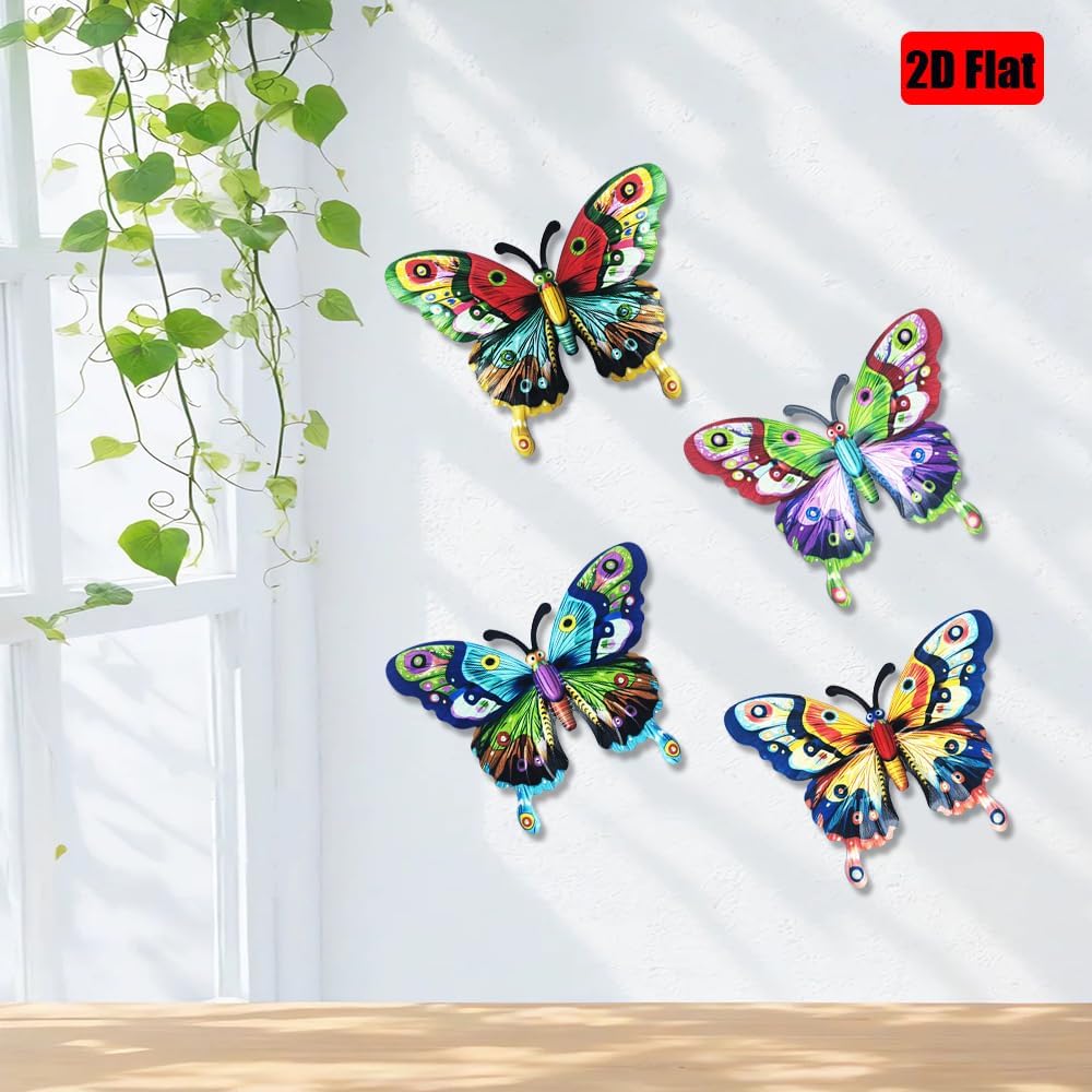 FBIRDY 4Ppcs Boho Metal Wall Decor Butterfly – Bohemian Gradient Line Wall Art for Indoor Living Room Outdoor Garden Fence (Butterflies)