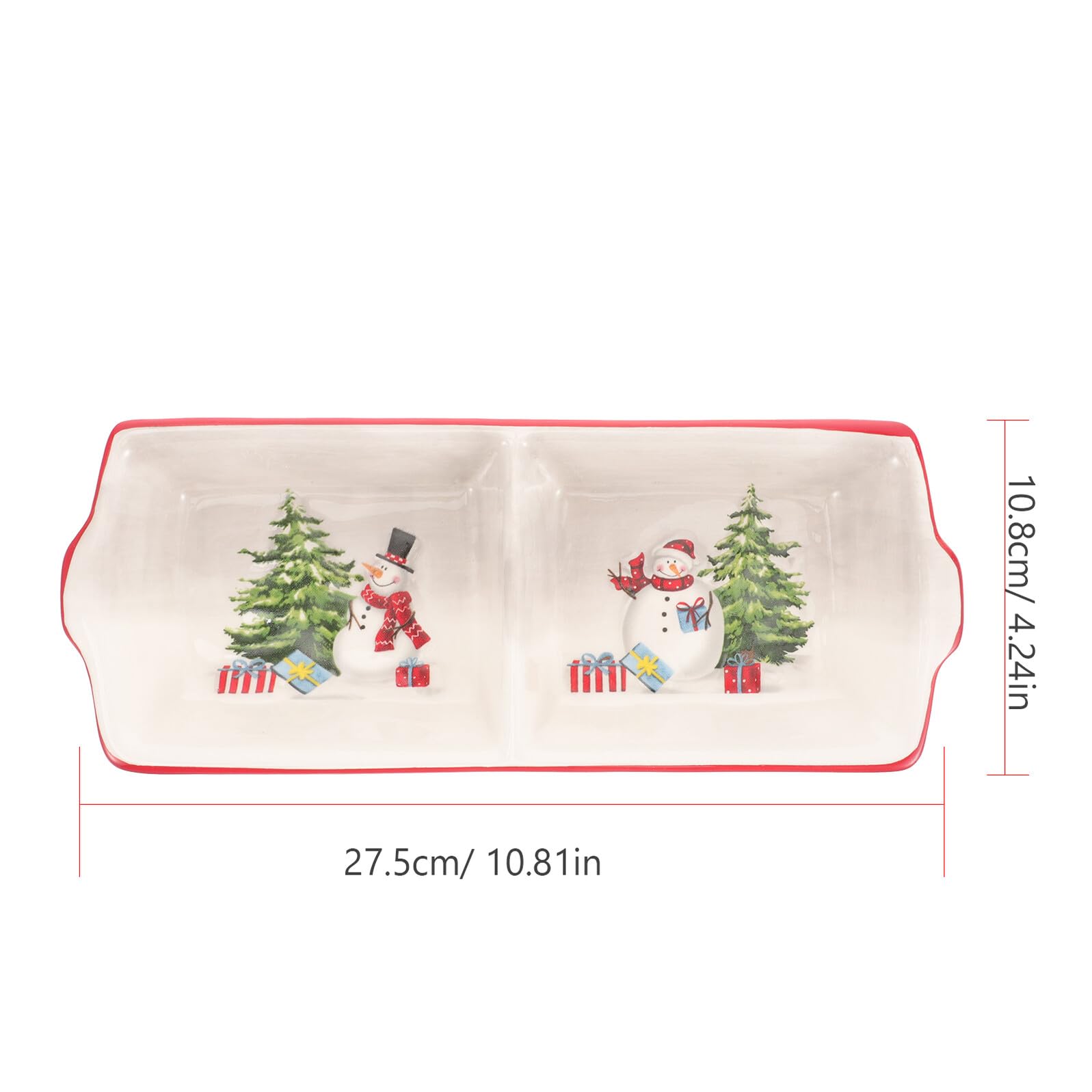 COLLBATH Plato Cerámico Dividido para Servir Alimentos Diseño Navideño Doble Compartimento Plato para Postres y Salsas para Cenas Casa