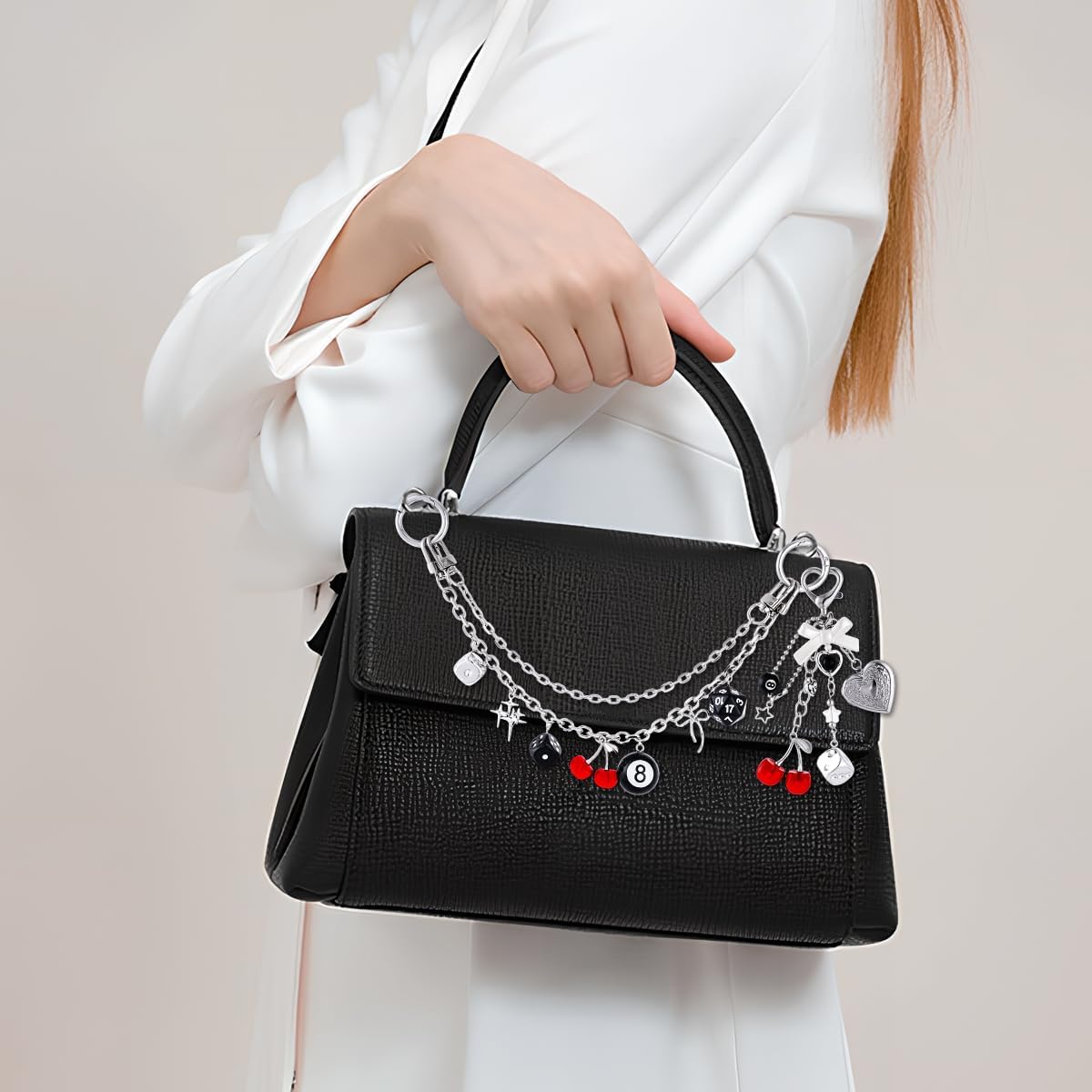 2 Pcs Bag Charms for Handbags, Vintage Punk Y2K Silver Bag Chain for Women, Extension Purse Charms for Tote Bags