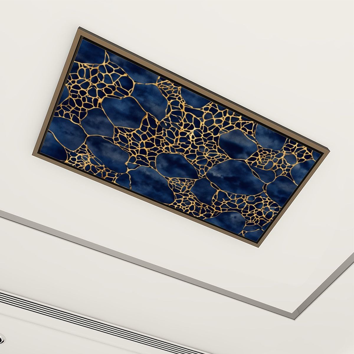 4 Pack Fluorescent Light Covers 4 x 2 ft Abstract Blue Gold Organic Textured Look Magnetic Ceiling Light Covers Fluorescent Lights Shade Panel for Office Classroom Home Hospital Decor