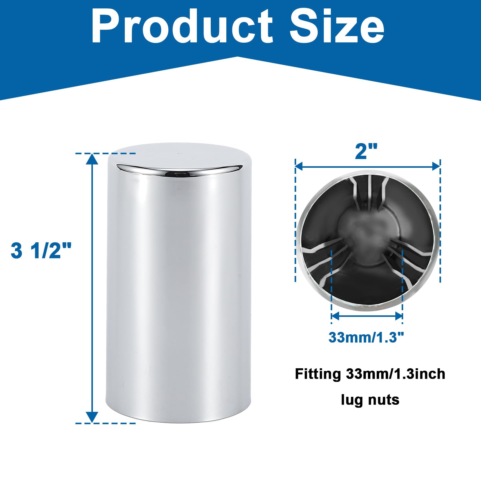 20-Pack Stainless Steel Lug Nut Covers – 33mm Push-On, 2” Height – Mytee Products - View #4