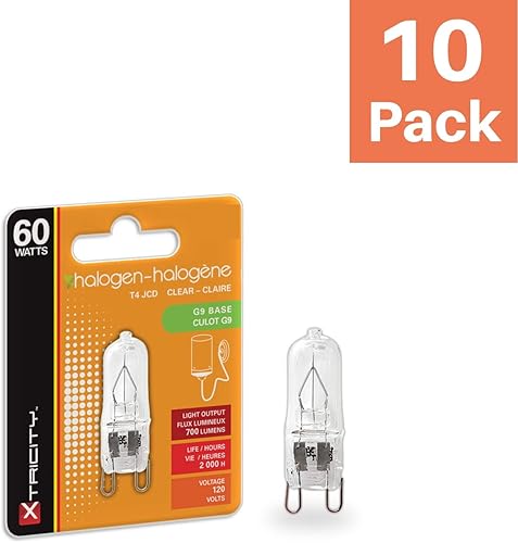 Miniatura 2 de Xtricity Bombilla T4 JCD G9 de 120 V 60 W, G9 120 V 60 vatios, 700 lúmenes, 2700 K blanco suave, bombillas halógenas regulables bi pin (paquete de